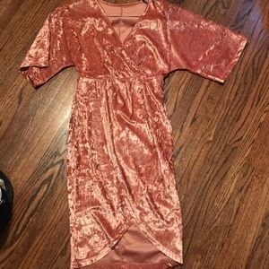 Pink crushed velvet front slit dress
